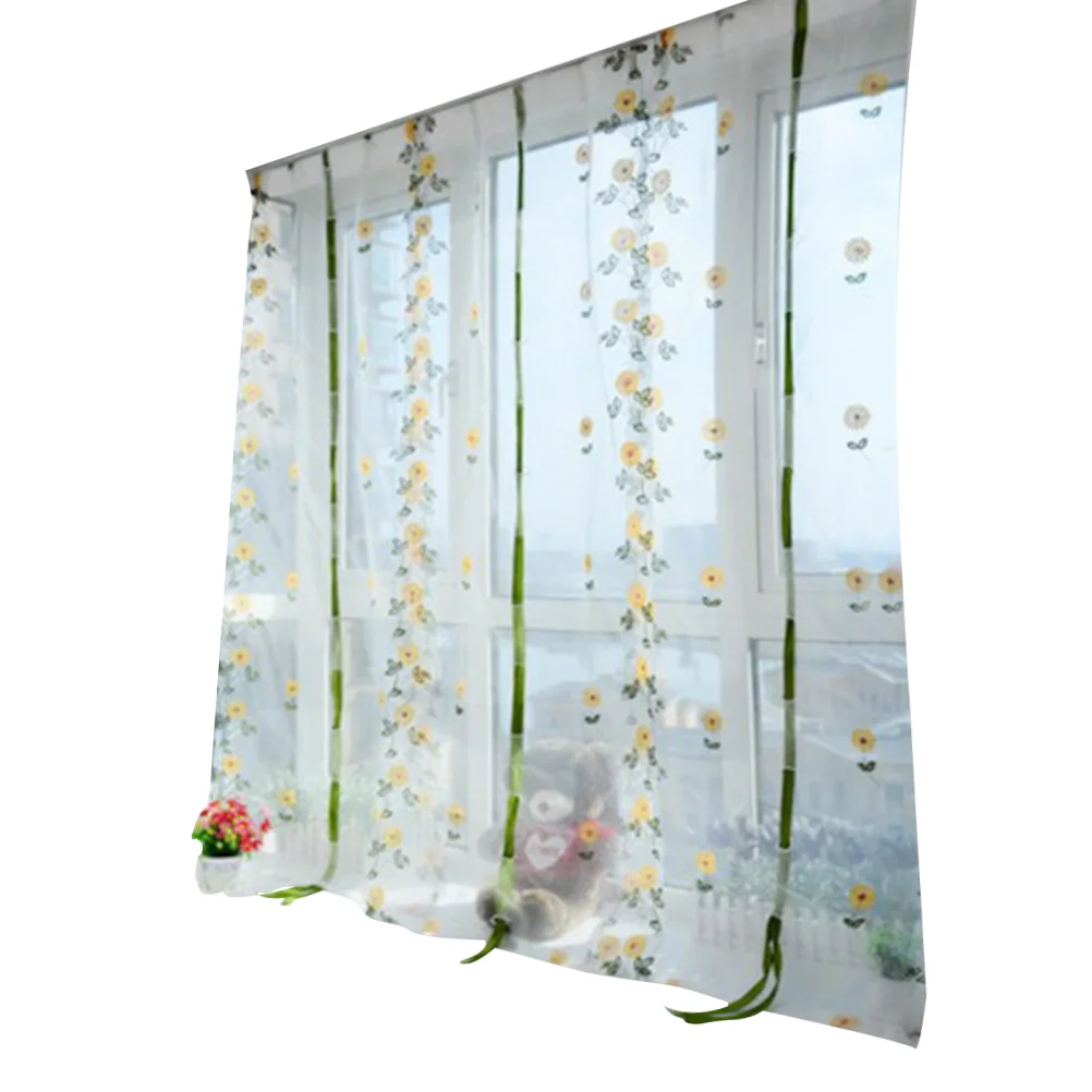 

Pastoral Flower Embroided Sheer Window Voile Curtain Drape Valance For Bedroom Girls Room Decor 80 x 100 CM (Yellow Daisy)