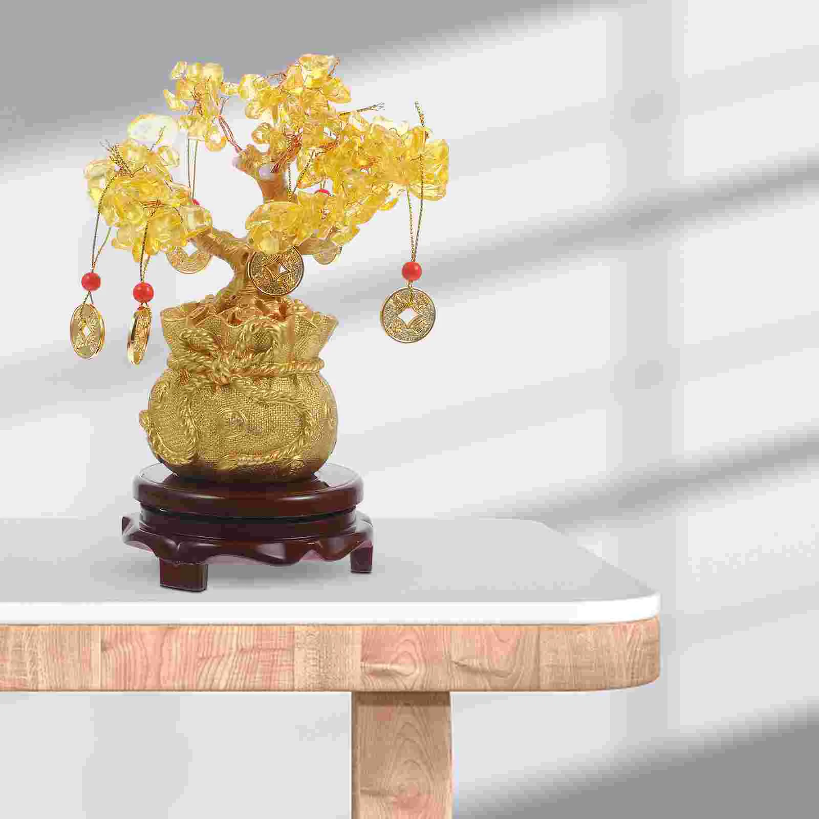 

19cm Natural Crystal Tree Money Tree Ornaments Bonsai Style Wealth Luck Feng Shui Ornaments Home Decor(with Gold Coins and Base)