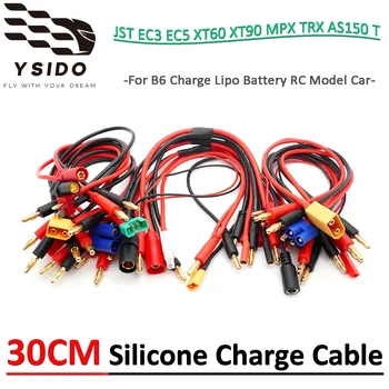 YSIDO – câble de charge en silicone JST/XT60/XT30/Tamiya/T/EC3/DC5.5, 30CM, avec prise banane de 4.0mm, pour batterie Lipo B6, modèle de voiture RC