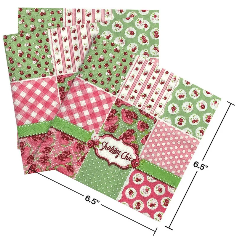 20Pcs/Pack 33x33cm Plaid Flower Printed Disposable Napkin Wedding Party Decor Vintage Decoupage Paper Napkins