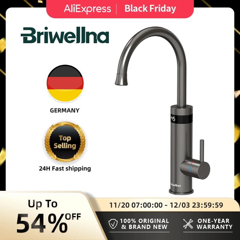 Briwellna ก๊อกน้ําร้อนทันที Gunmetal สีเทาก๊อกน้ําไฟฟ้าสําหรับห้องครัว 220V ไหลเครื่องทําน้ําอุ่น TAP เครื่องทําน้ําอุ่นไฟฟ้า 1