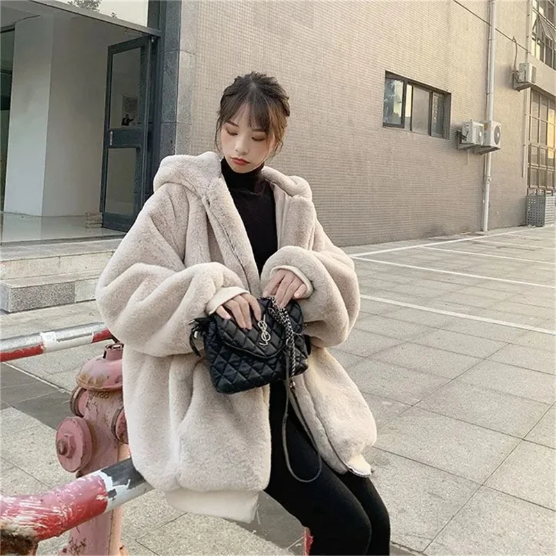 

Plus Fat Extra Large 150kg Women's Loose Hooded Plush Thickened Coat Women's Fat mm Lazy Style Plush Coat High Quality Quilted T
