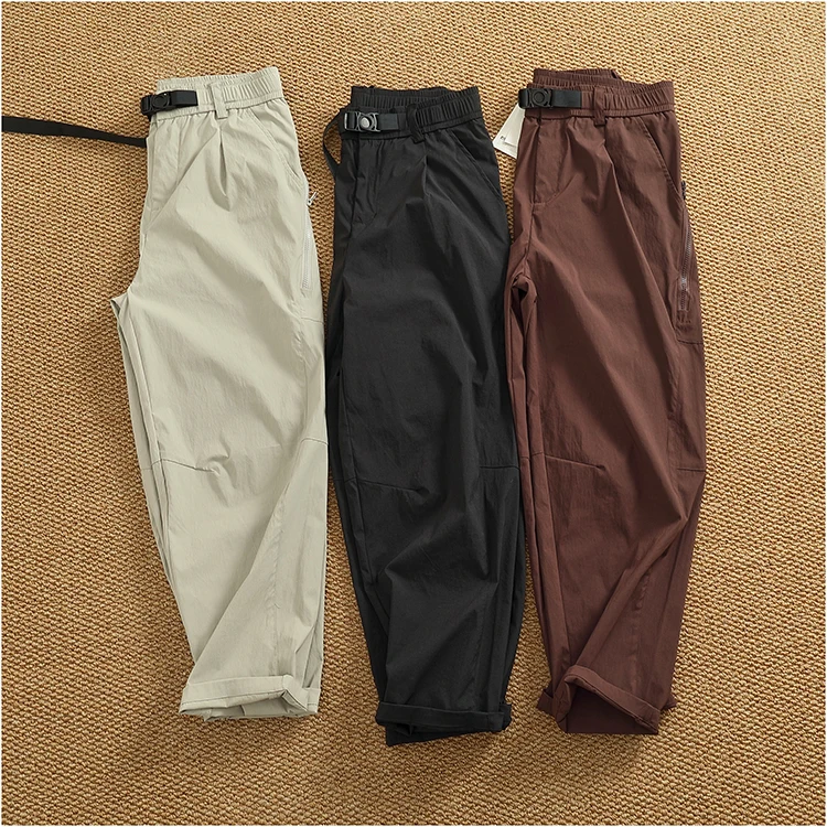 Summer thin outdoor casual pants men's loose micro cone 3D vertical cut micro elastic cargo pants