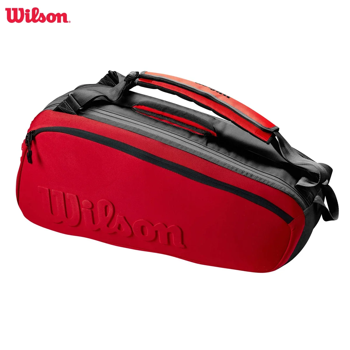 Wilson Embossed Logo Clash V2 Super Tour Tennis Bag For 6 Rackets PET Shell Racquet Backpack with Thermoguard Compartment Red