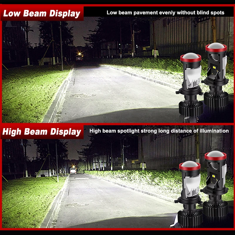 H4 LED Projector Lens LHD Mini H4 LED Lenses Car Headlight Bulbs 7535 CSP Chip High Low Beam 400W Canbus Auto Turbo Light 12V