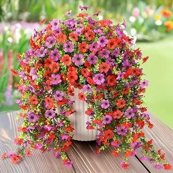 2/4pcs Artificial Flowers Simulated Eucalyptus Morning Glory Vines with Eucalyptus Leaves, for Home Outdoor Garden Decoration 1