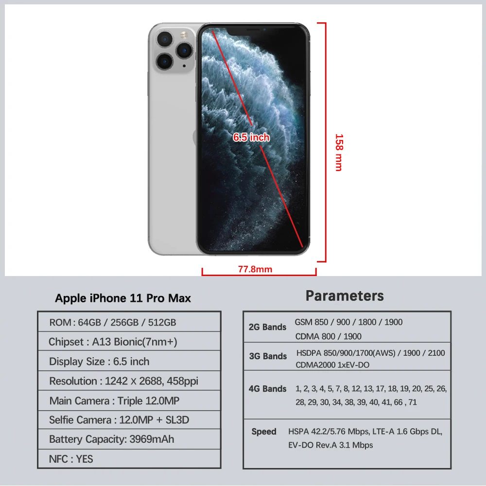 Original Apple iPhone 11 Pro / Max Promax 64GB 256GB ROM 5.8 