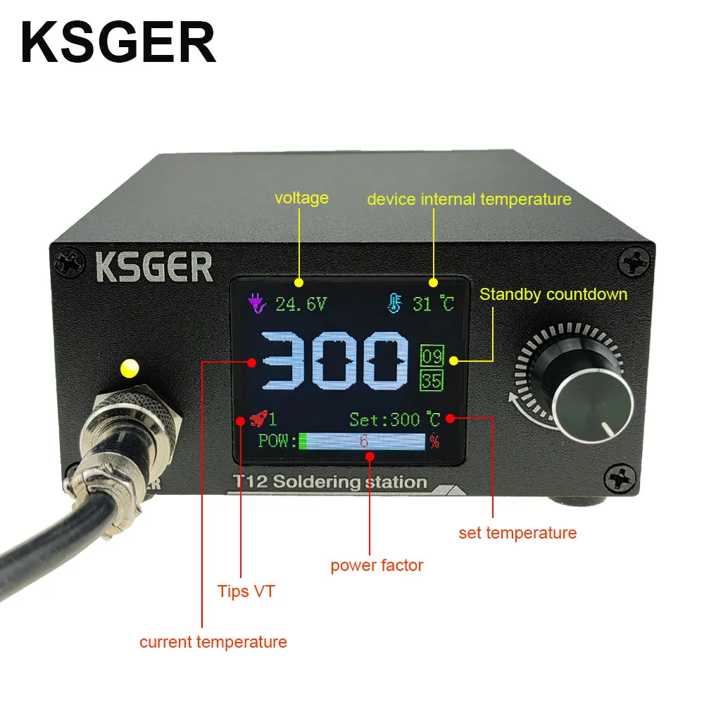 KSGER T12 Soldering Station Iron Tips V2.3 Controller DIY Kits 1.8 Inch Electric Tools Auto-standby Sleep 8s Tins Melting 2