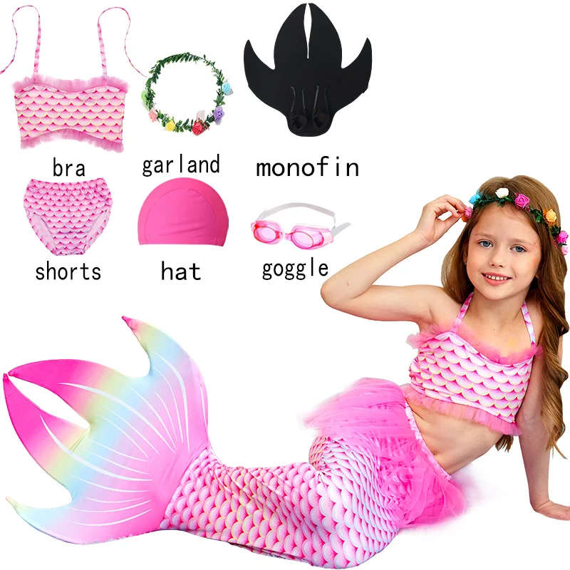 

Girls Mermaid Tails Swimming Dresses Costume Cosplay Children Swimsuit Fantasy Beach Bikini Can Add Monofin Fin