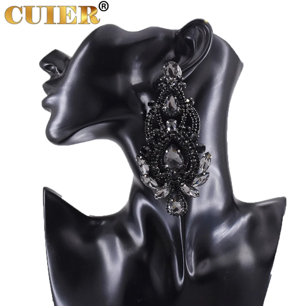 

CuiEr 10.5cm Big size Drop Earrings for Wedding Bridal Jewelry Rhinestones glass water drop Women Earring Jet Hematite plating