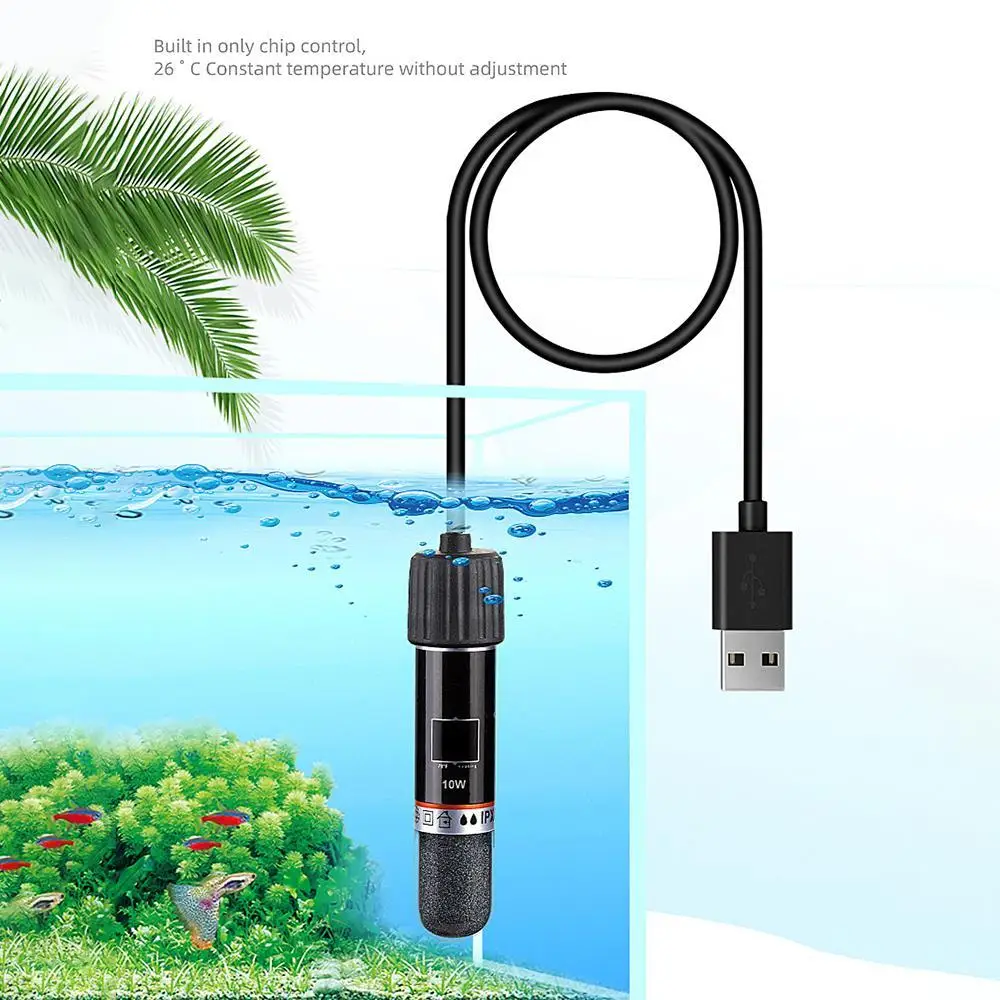 

USB Mini Underwater Aquarium Heating Rod For Small Fish Tank 26°C Constant Temperature Heater Submersible Thermostat Heater 10W