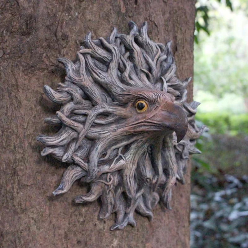 Resin Crafts Bark Eagle Face Tree Hanging Garden Pendant Outdoor Garden Decorations