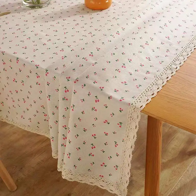 

20048 Small fresh cotton and linen tablecloth, small daisy, rural student dormitories, white dustproof and non slip decorative c