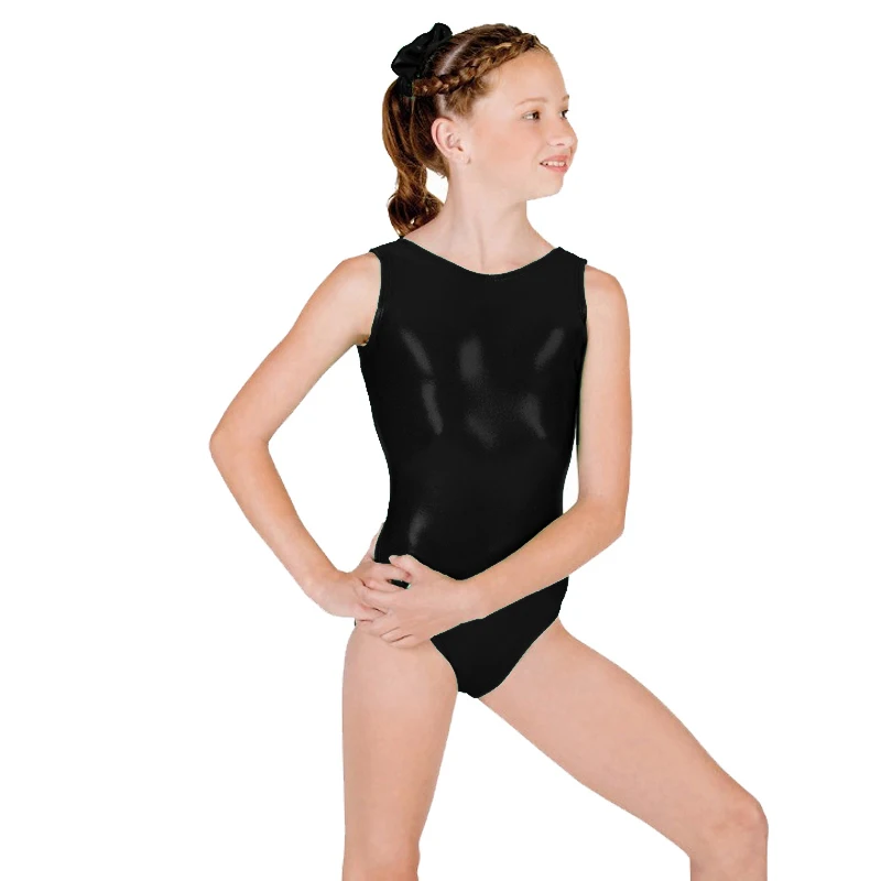 Kids Shiny Metallic Dancing Tank Bodysuits Sleeveless Gymnastics