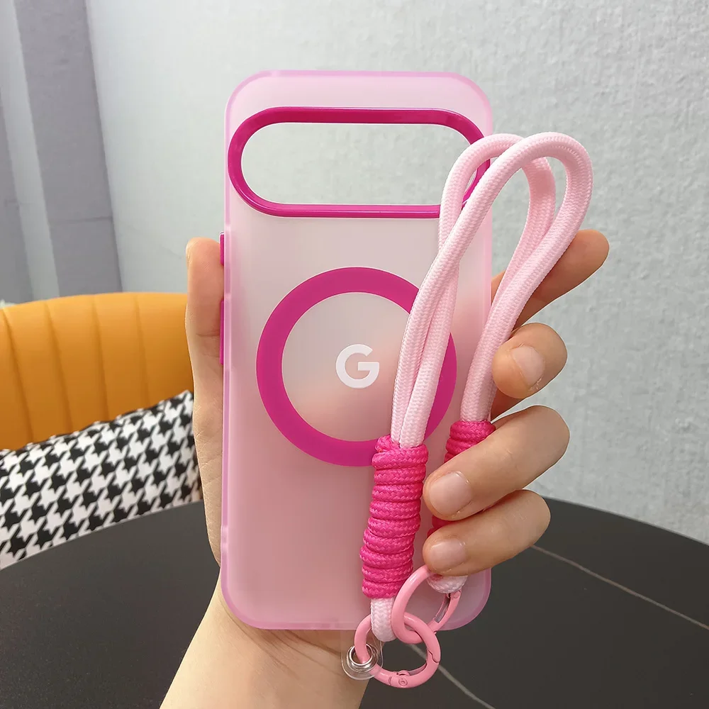 Magnetic Frosted Transparent Phone Case with Lanyard – Matte Translucent Cover