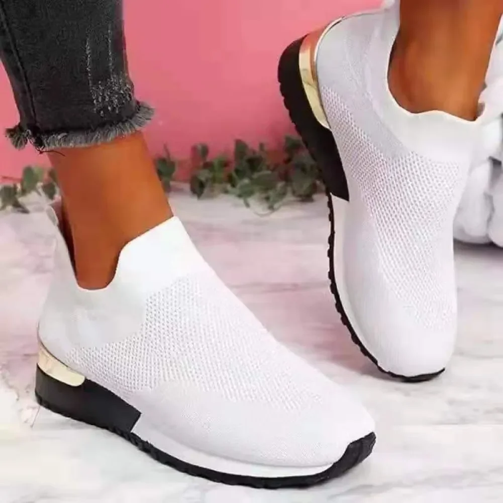 Vulcanize Shoes Sneakers Women Shoes Ladies Slip-On Knit Solid Color Sneakers for Female Sport Mesh Casual Shoes for Women2025