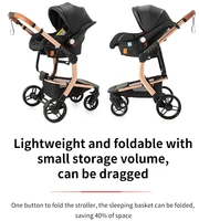 Poussette de luxe 3-en-1 en cuir PU imperméable pour nouveau-né avec siège auto, poussette portable, landau de voyage pliable 5