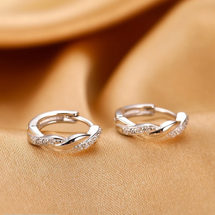 925 Sterling Silver hoop Earrings Temperament Simple Round Zircon for Women Wedding Jewelry Accessories