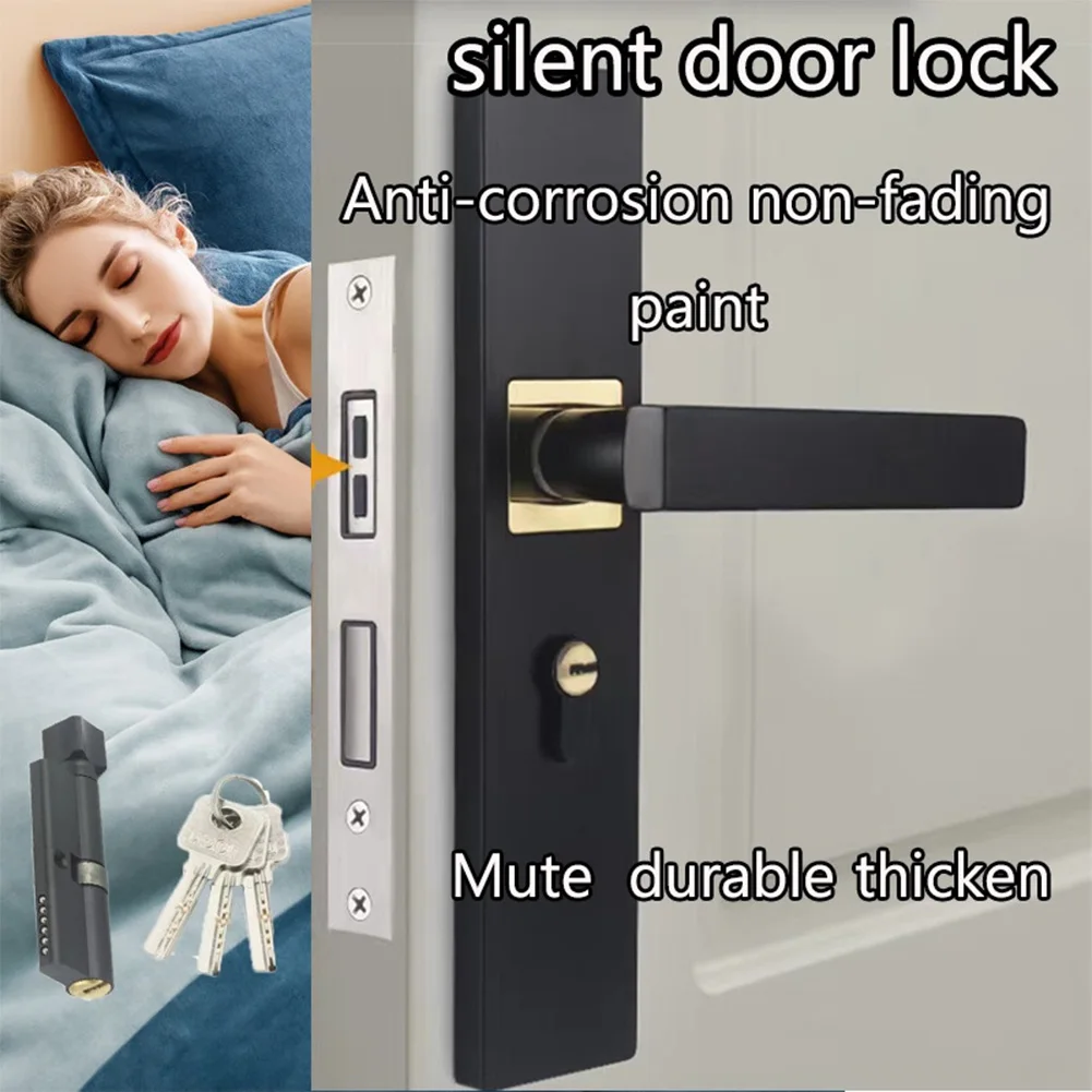 Security Door Handle Lock with Keys Anti-theft Silent Split Handle Door Knobs Lock for Interior Wood Security Entrance