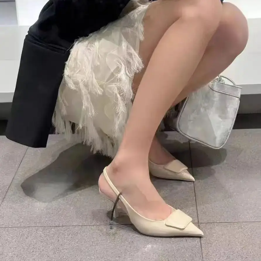 TRAF 2025 Women Fashion Beige High Heels Sexy Pointed Toes Slingbacks High Heelded Shoes Elegant Office Ladies Slingbacks Pumps 2