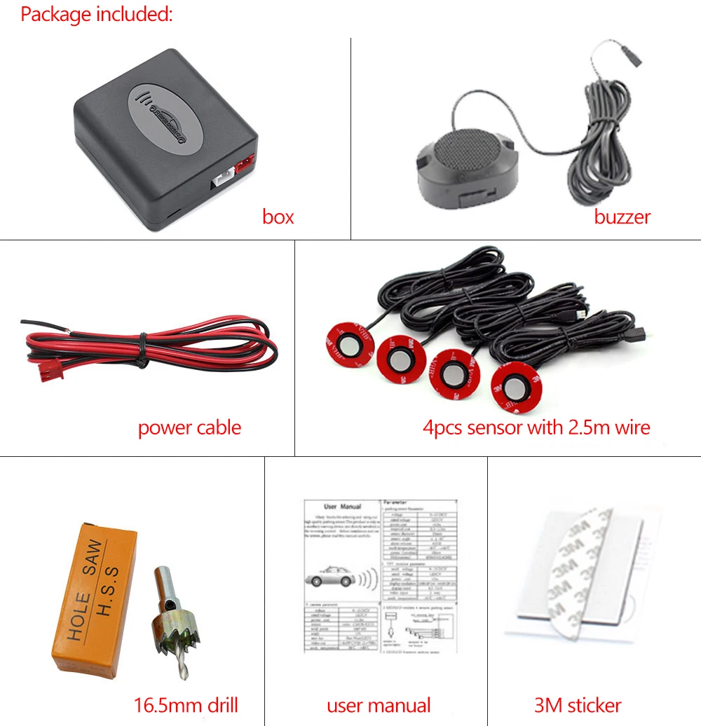 4 sensors Car Parking Sensor Kit Reverse Backup Radar Sound Alarm Indicator Probe System Alarm Safety Adjustable Speaker Buzzer 12