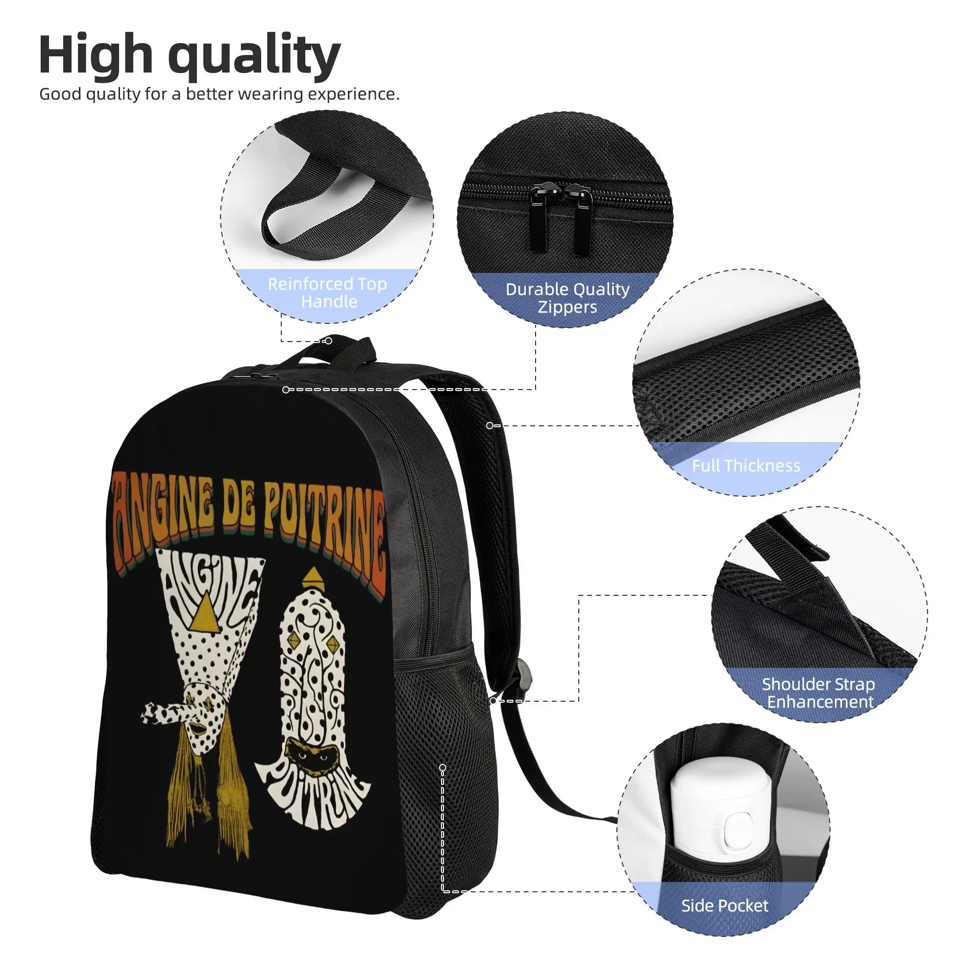 Band Angine De Poitrine Band Rock Cool Backpack 야외 고등학교 작업용 데이팩 남성용 여성용 대학 숄더백