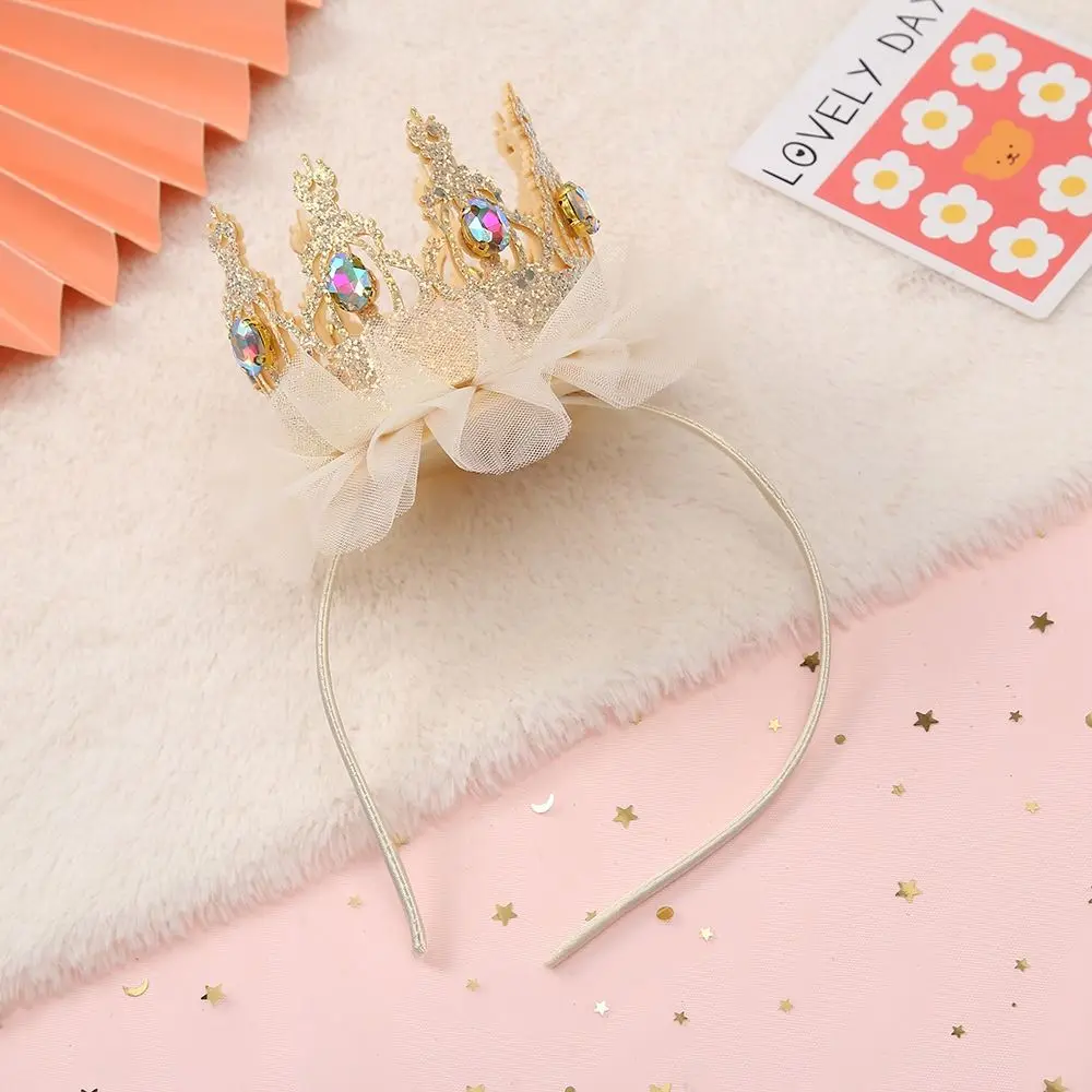 Fairy Adorable Sweet Headdress Leather Headgear Rhinestone Mesh Korean Style Headband Hair Hoop Girl Hair Band Headwear