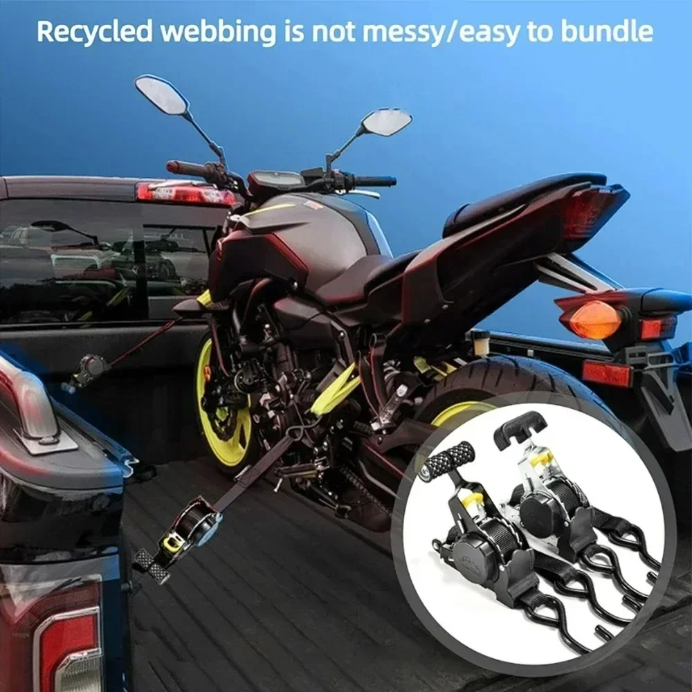 Heavy-Duty Retractable Cargo Straps with Ratchet Tensioner for Secure Load and Luggage Handling