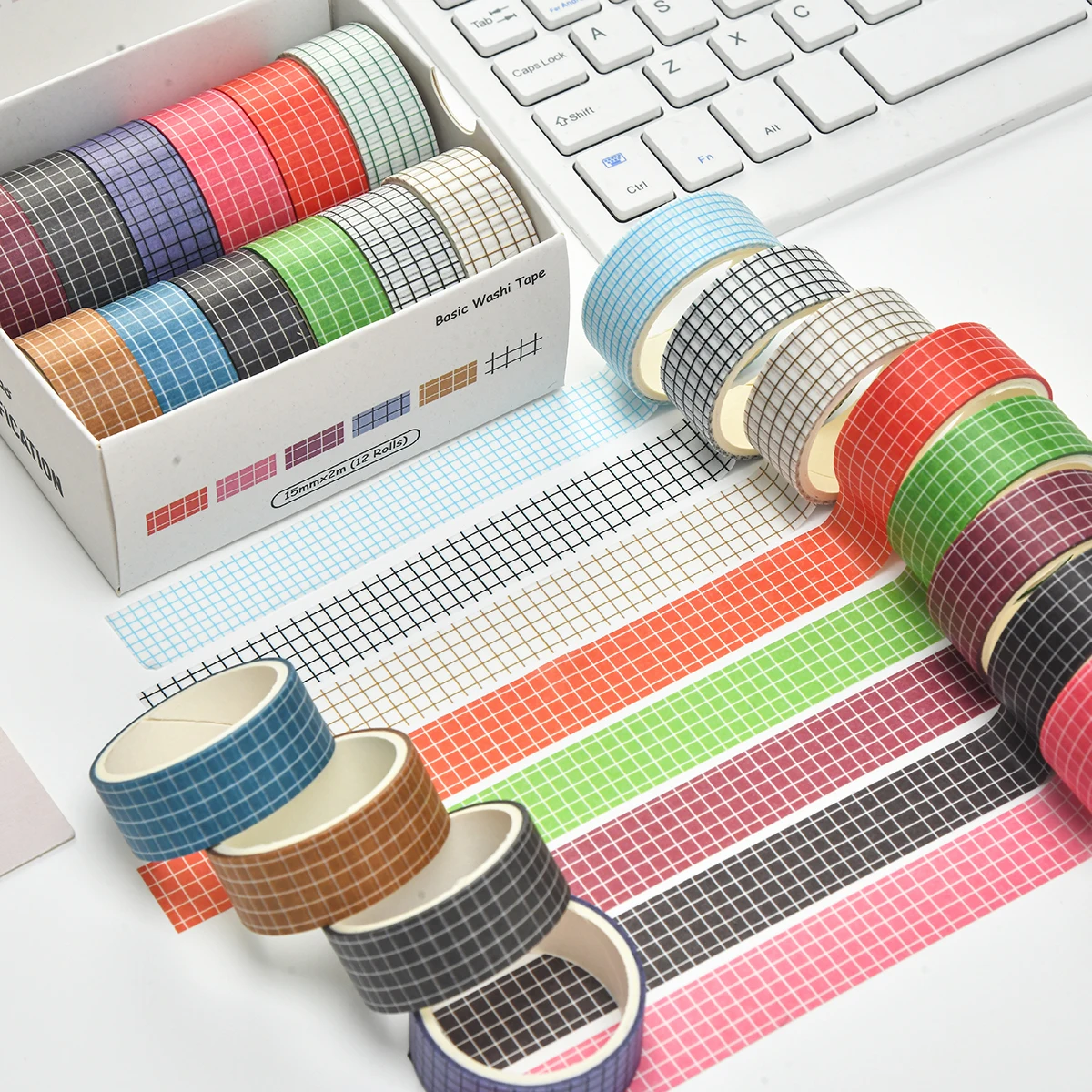 12 rolls/box of exquisite color plaid washi tape, a variety of styles to choose from, scrapbooking tape, a gift for your family 3