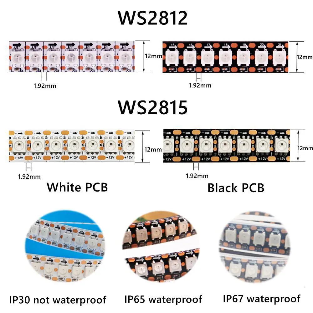 1-3M WS2812B WS2815 Led Strip 144 pixels/leds/m Addressable IC Smart 5050 RGB led Strip light  IP30/IP65/IP67 DC5V/12V 2