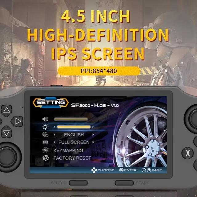 وحدة تحكم ألعاب فيديو محمولة باليد SF3000 مشغل جيب للألعاب الكلاسيكية مع شاشة IPS 4.5 بوصة 3000 مللي أمبير في الساعة نظام لينكس محمول 2
