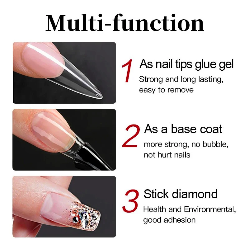 3 IN1 Colla per unghie Gel Estensione rapida Acrilico Punte false Adesivo Decorazione Stampa sulle unghie Strumenti artistici Gel funzionale Francese FAI DA TE 7ml - immagine 4
