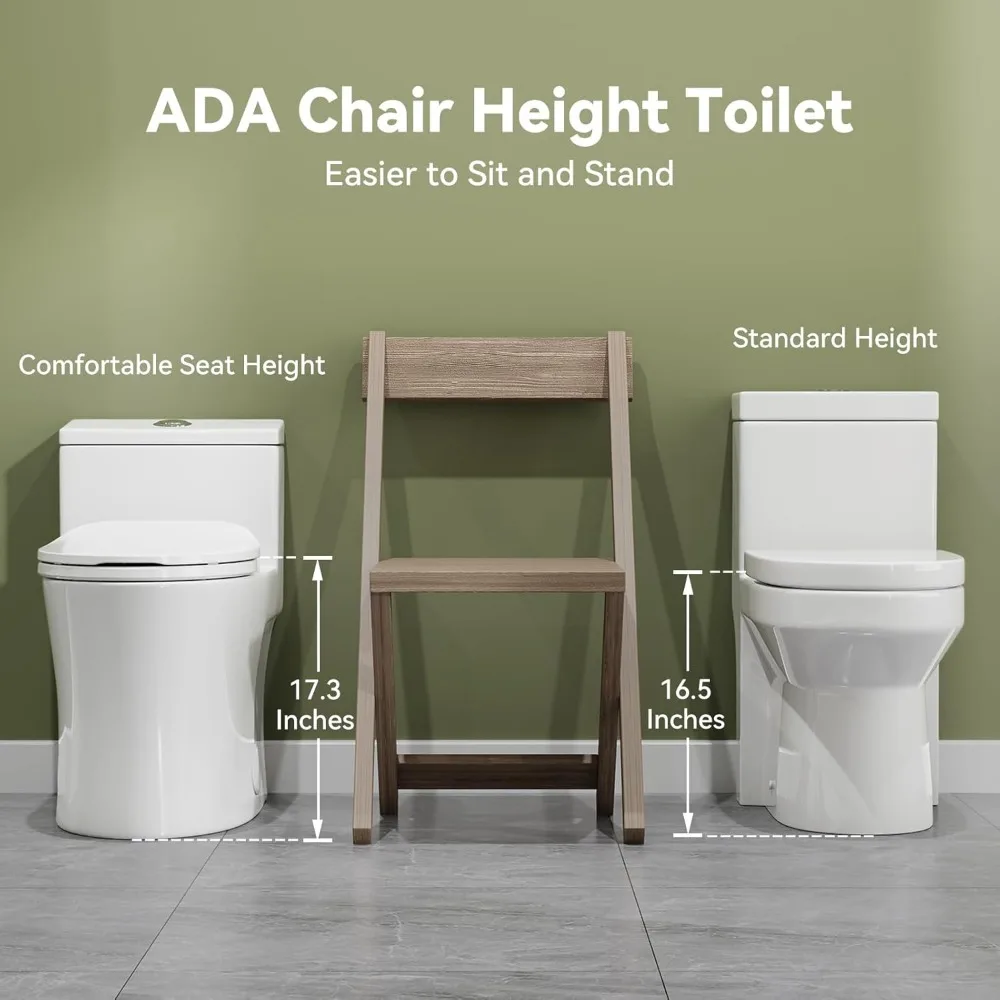 with Non-Electric,Elongated ADA Chair Height Toilets with Adjustable Nozzles Seat, Powerful Dual Flush&Soft Closing Seat Include 6