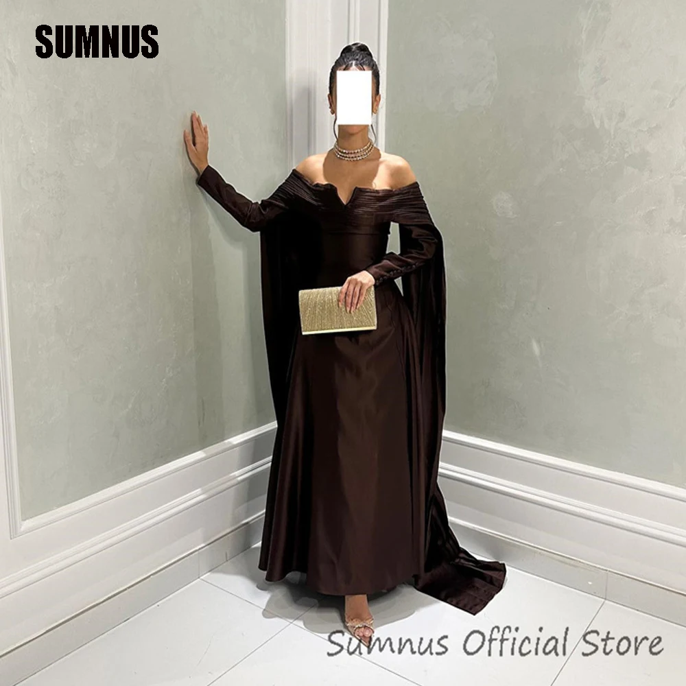 

SUMNUS Saudi Arabia Mermaid Long Sleeves Prom Dresses V Neck folds Formal Women Evening Dresses Sexy Wedding Guest Party Dresses