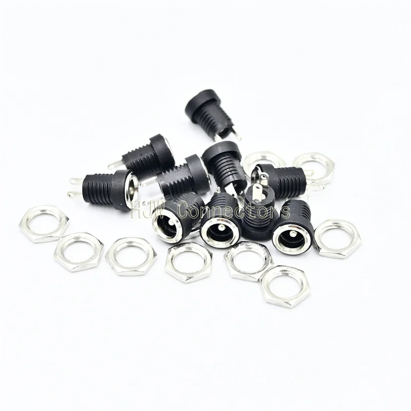 

100Pcs 5.5x2.1mm DC Power Female Jack Panel Mount Connector 5.5*2.1mm DC Socket 2 Leg Terminal Plugs with Nut Adapter Connectors