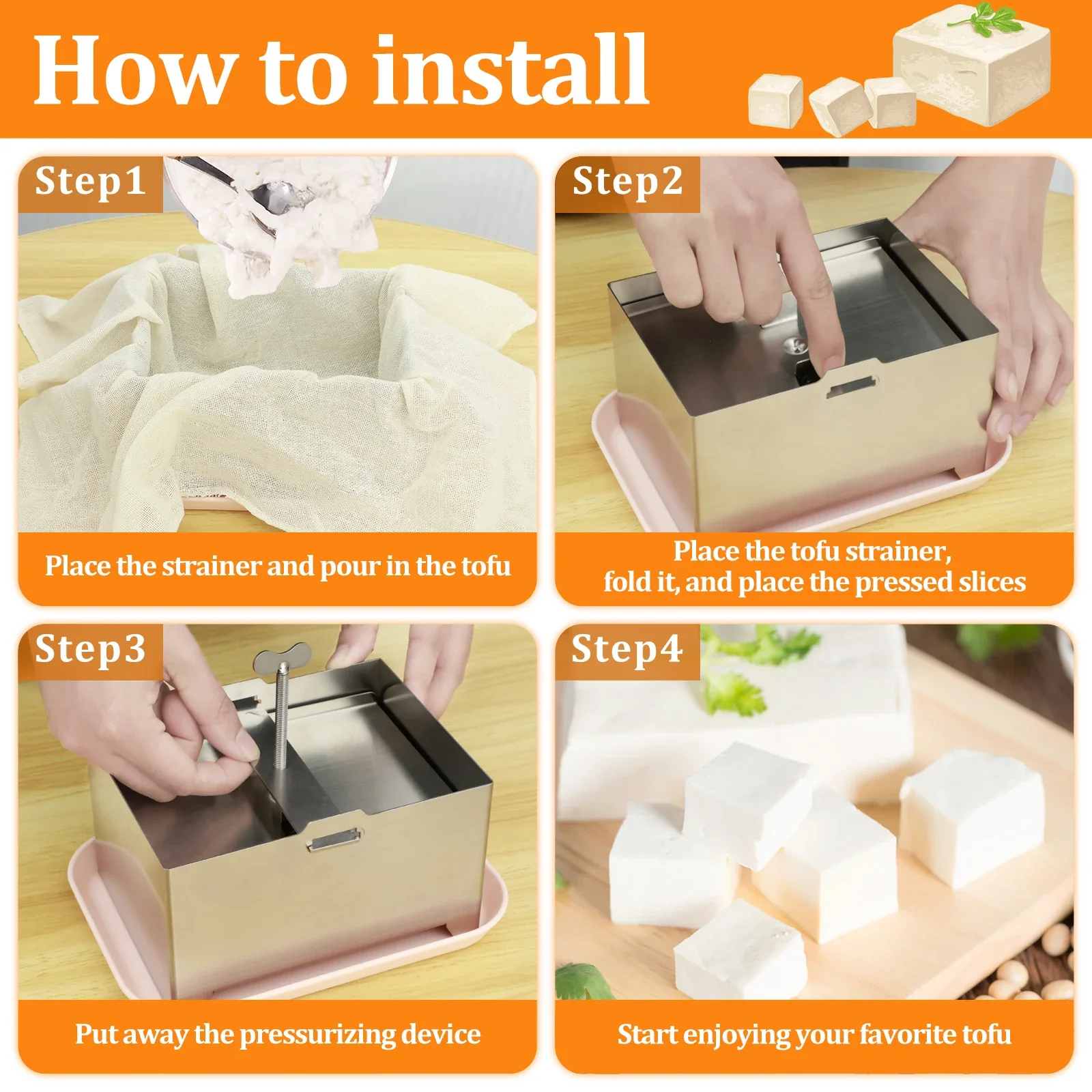 Tofu Press Mold Kit Cheese Making Molds Food Grade Stainless Steel Tofu Maker Kitchen Utensils Tofu Mold