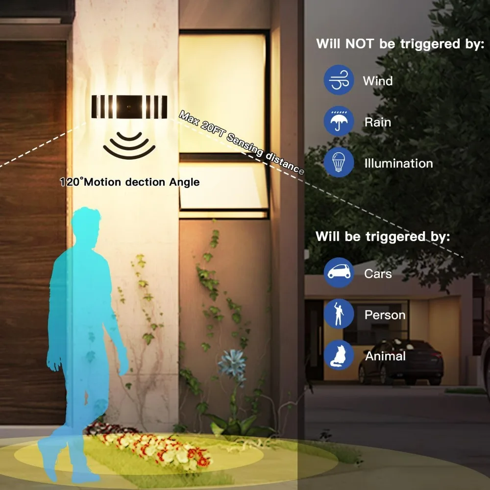 Modern Outdoor Wall Light Fixtures with Motion Sensor, Up and Down Lighting for Porch, Dusk to Dawn Exterior Sconce