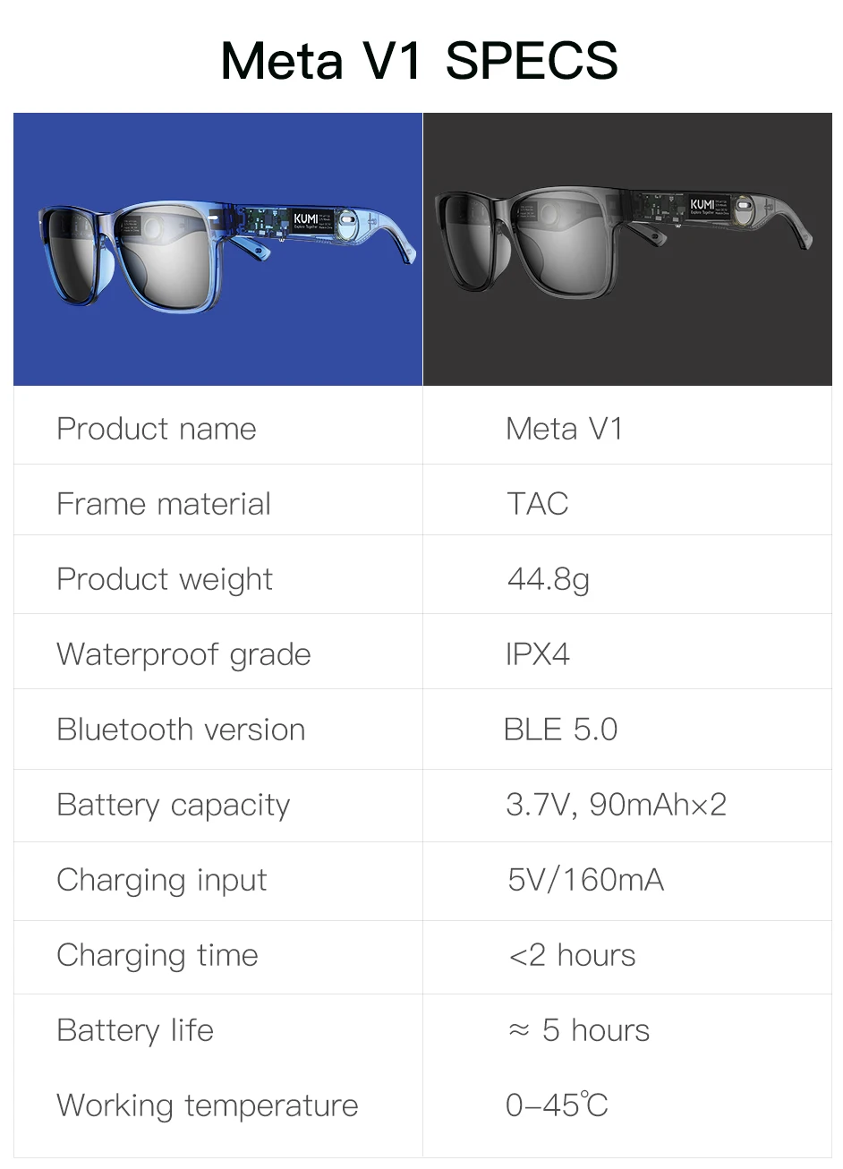 Latest Vr Technologykumi Meta V1 Smart Glasses - Polarized, Ipx4