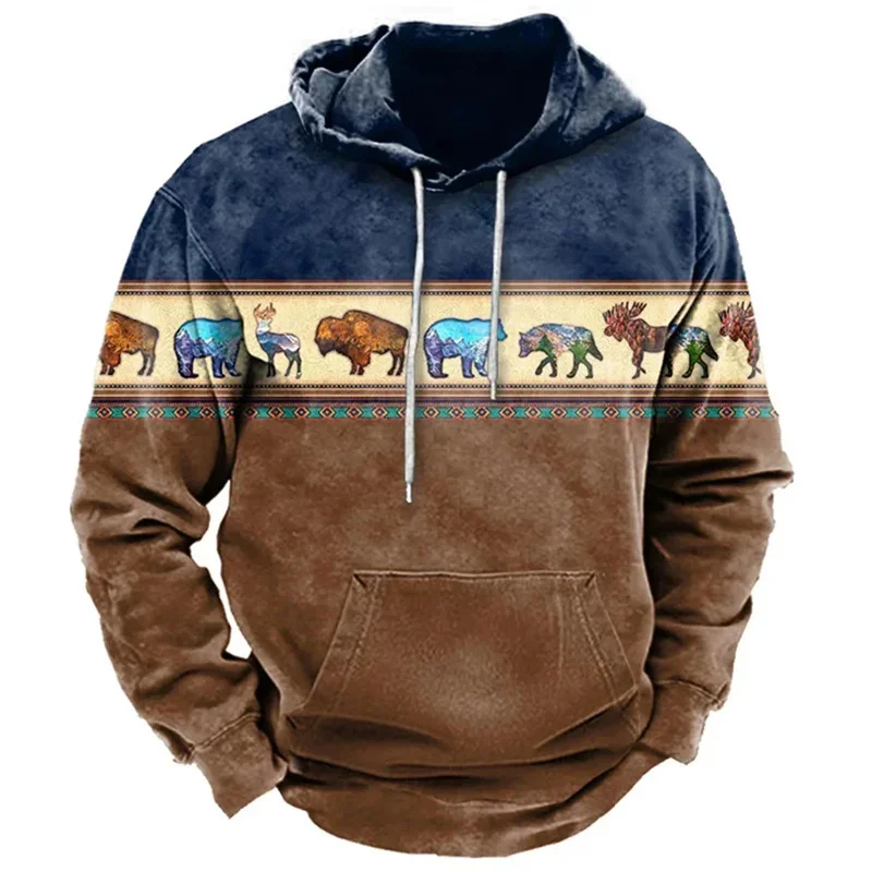 thumbnail image 1 of Sudadera con capucha con estampado 3D de tribu india para hombre, suéteres con gráficos étnicos retro, sudaderas casuales unisex de gran tamaño, sudaderas de manga larga, 1 of 4