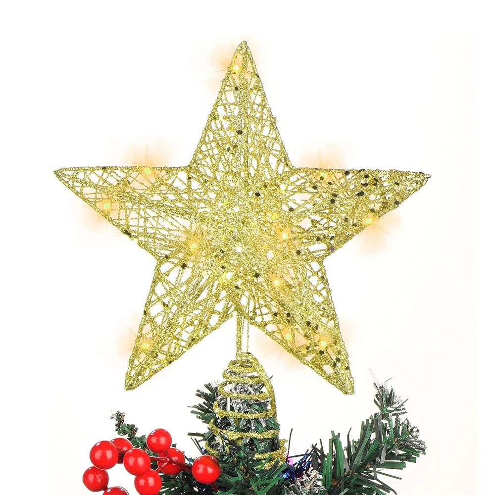 LED Gold Christmas Tree Topper Star, 20 LEDs Glitter XmasTree Star for Home and Office Christmas Decor christmas stocking holder fireplaces hook christmas gift bag socks hook decorative hanging xmastree ornament metal hooks