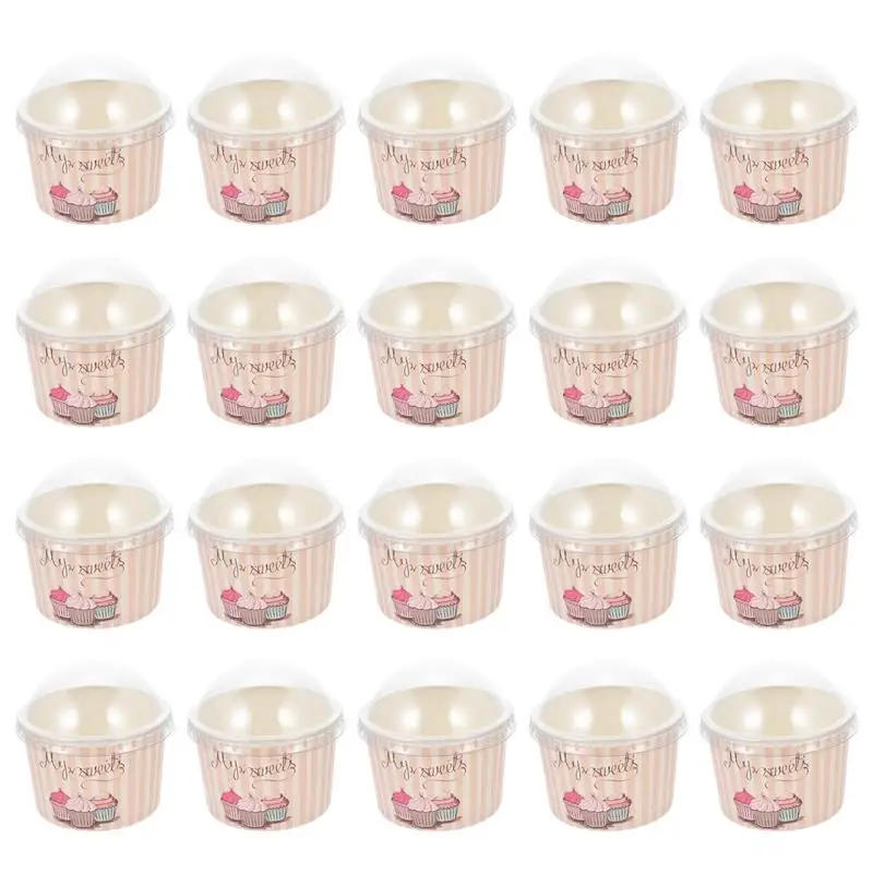 Disposable Paper Cups 50 Sets Yogurt Bowl Ice Cream Cups Bowls Lidded Cake Bowls Milk Pudding With Cover