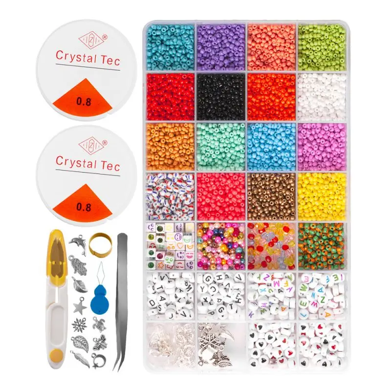 1200-40000 PCs Glass Seed Beads Kit Mixed Color Bead Alphabet