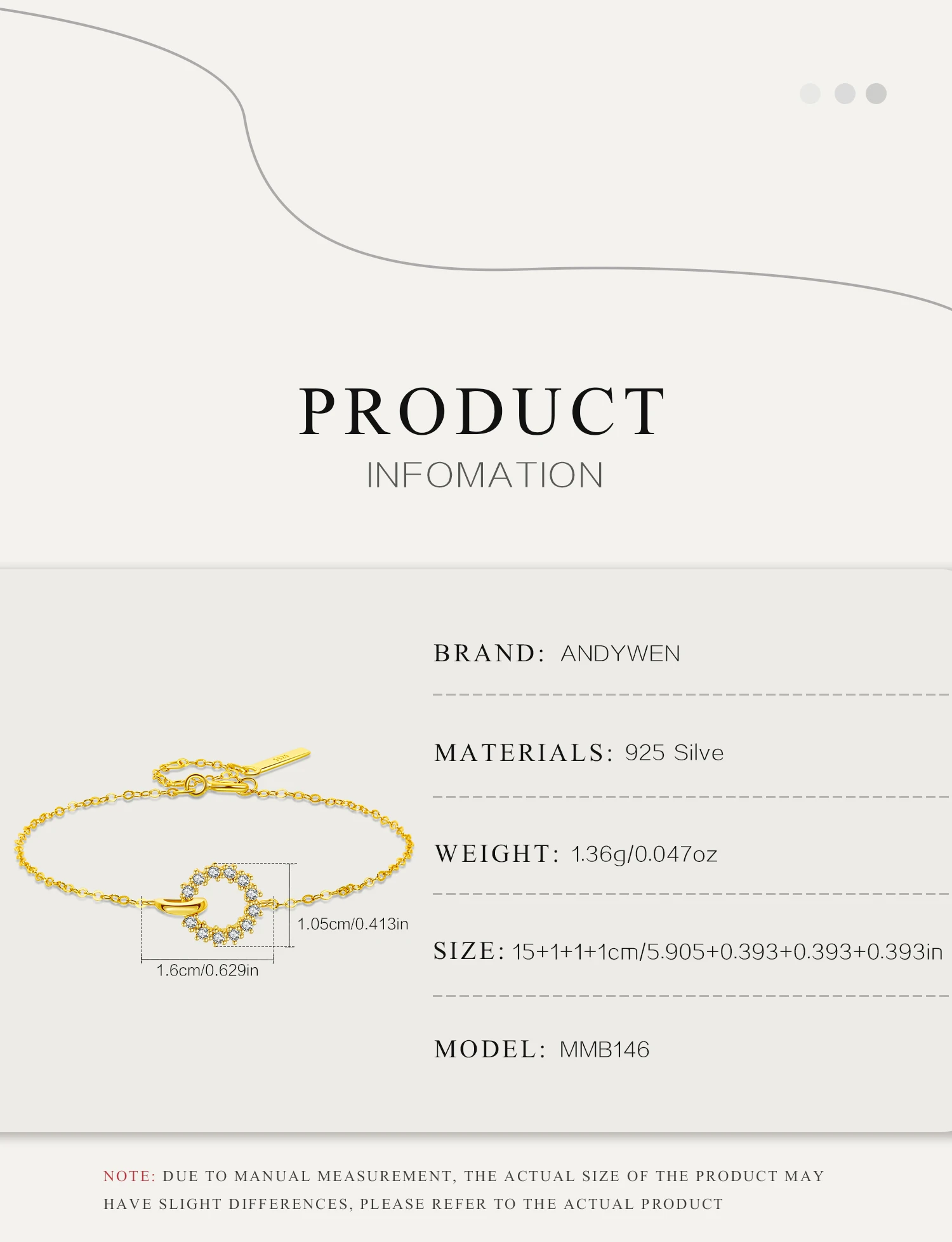 ANDYWEN Kreis-Gliederarmband aus 925er Silber, 5A-Zirkonia-Ring-Charm, minimalistischer Schmuck für Frauen, elegantes Alltagsgeschenk – Detail 3