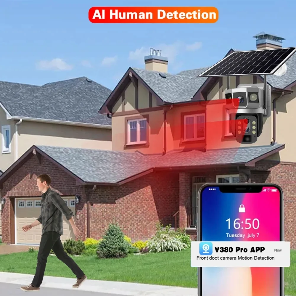 3 Lens 12MP Solar CCTV Camera IP Wireless Smart Home Security Video Surveillance Solar Power Built in Battery Outdoor IP Cameras