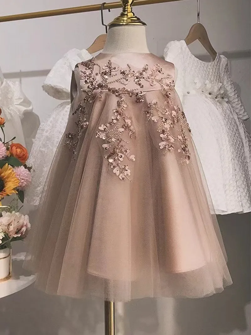 

Spanish Vintage Lolita Princess Gown Bow Sequines Sleeveless Design Infant Birthday Baptism Easter Eid Party Girls Dresses 2024