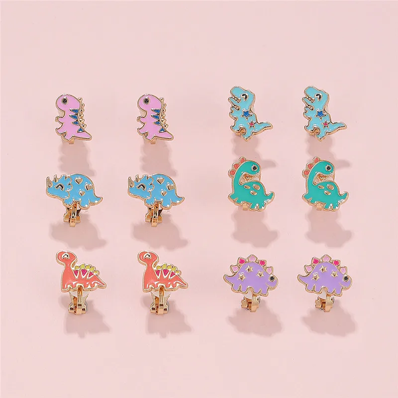Cartoon Ear Clip Without Ear Hole Korean Edition Short Style Cat Ear Hanger Alloy Dinosaur Kids Clip Earrings Children Accessory 6