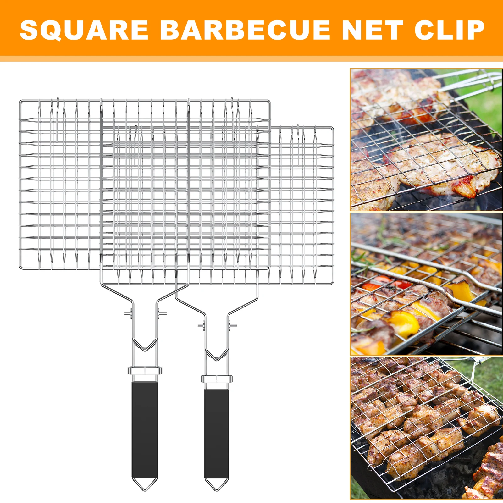 Stainless Steel Grill Basket with Easy Open/Close Lid Portable Foldable Handle Large Capacity Grilling