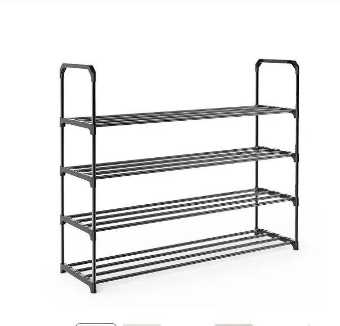 

Shoe storage box with sturdy wooden top and steel frame