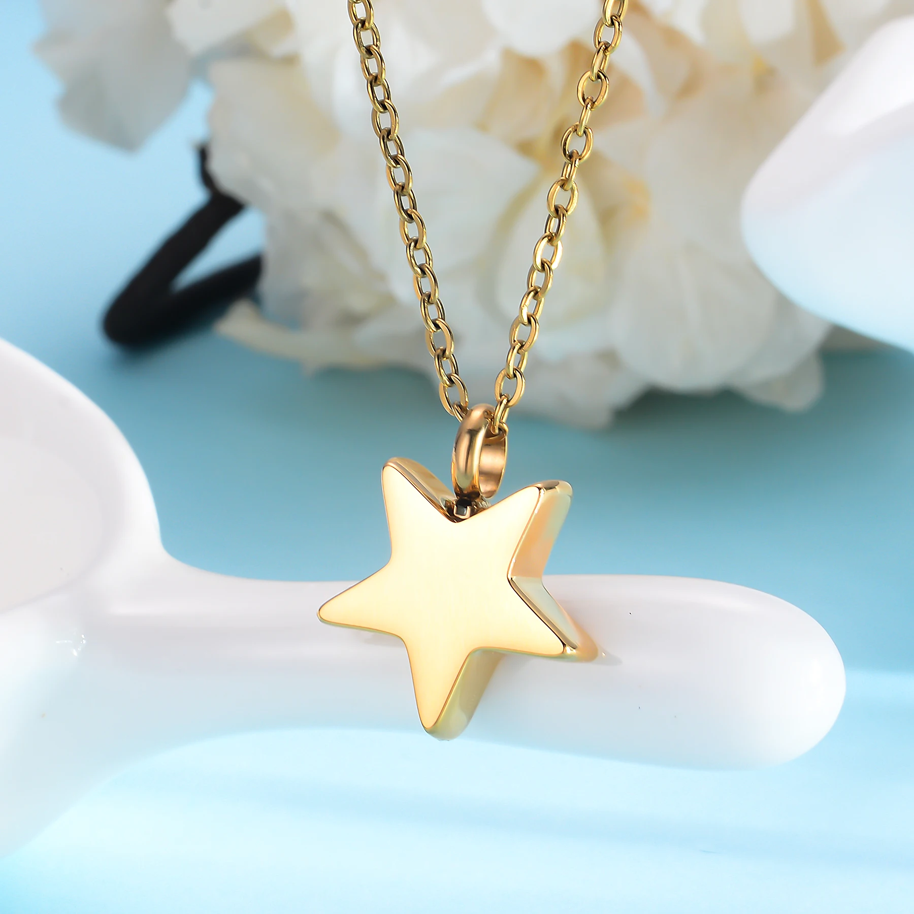 Dropshipping Stainless Steel Cremation Jewelry Five-pointed Star Shape Ashes Pendant Memorial Urn Necklace Jewelry 3