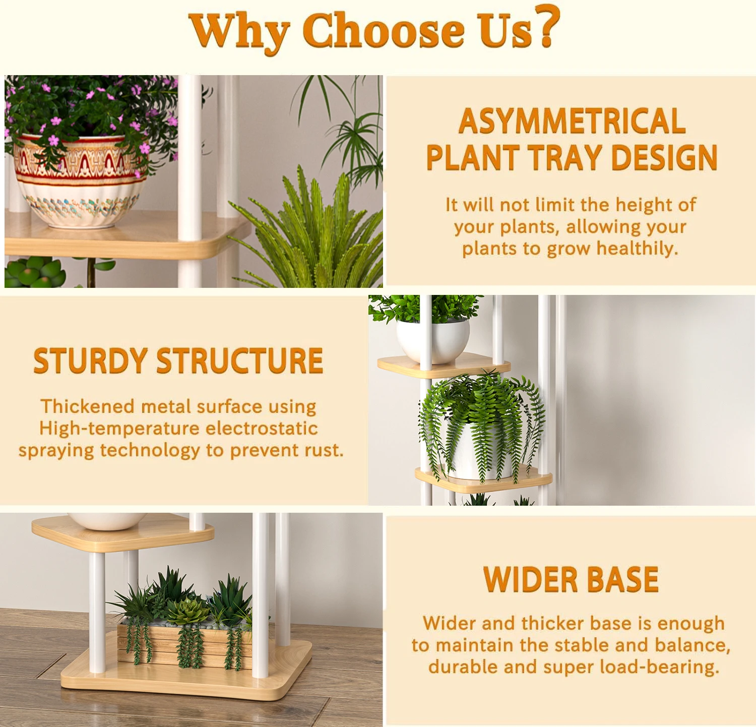 4-6 Tier Tall Corner Plant Stands Large Metal Wood Flower Pot Shelf Tiered Plant Holder Display Rack for Outdoor Balcony Garden plant stand wooden flower shelf